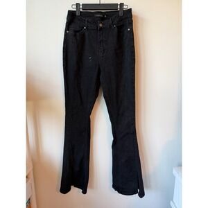 Flying Banana Womens High Waisted Black Flare Jeans Side Slit Size 8M 1119